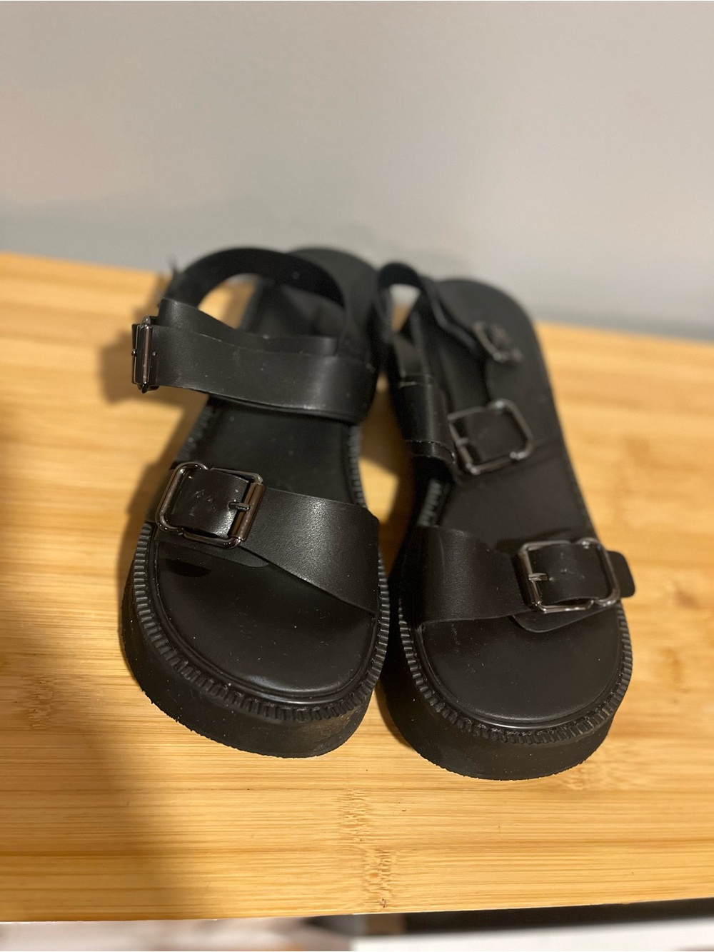 Princess Polly Black Platform Buckle Sandals